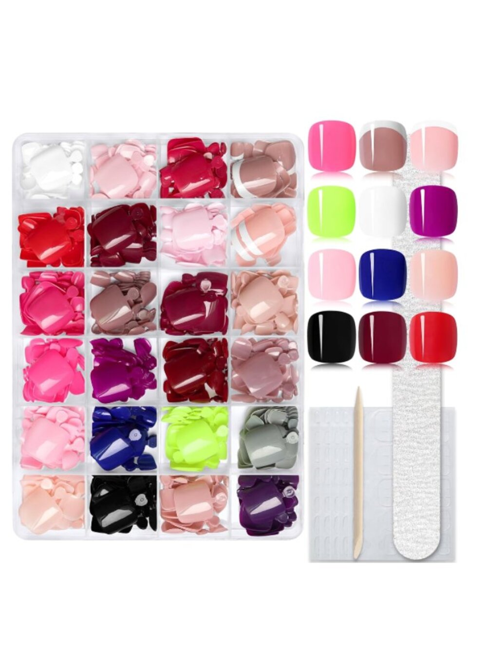 24 Colors 576 Square Press On Toenails